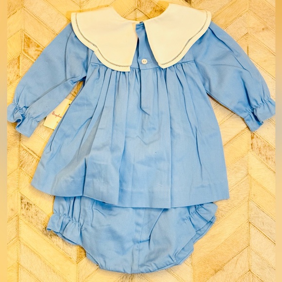 NWT Sophie and Lucas Cozy Club Scallop Float Blue White Collar Bloomer Set 6M - Picture 3 of 4